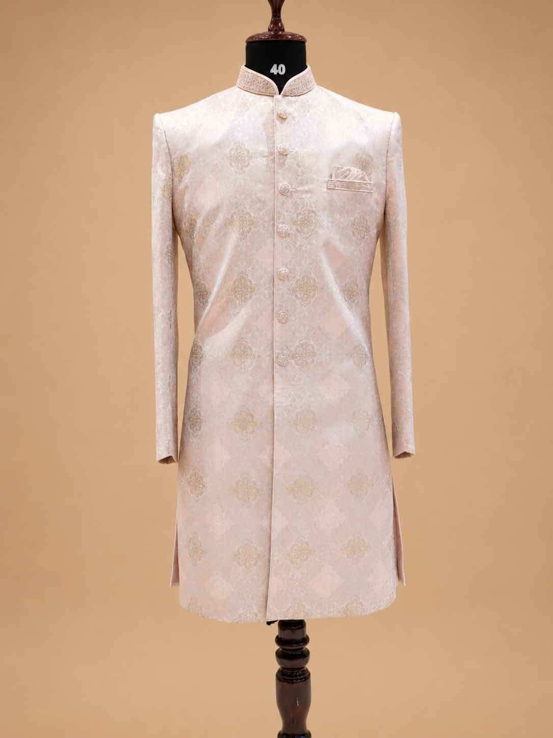 Blush Pink Jacquard Sherwani Set for Men – Premium Wedding & Groom Ethnic Wear