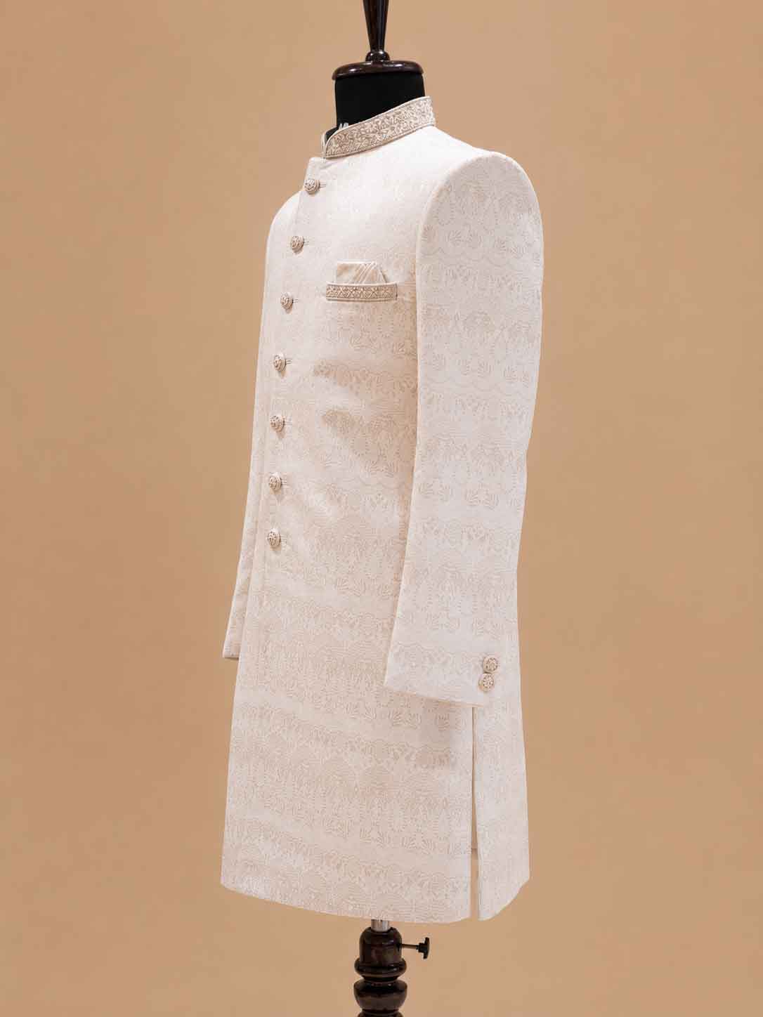 Men's Ivory Jacquard Sherwani Set for Wedding & Reception | Premium Designer Ethnic Wear