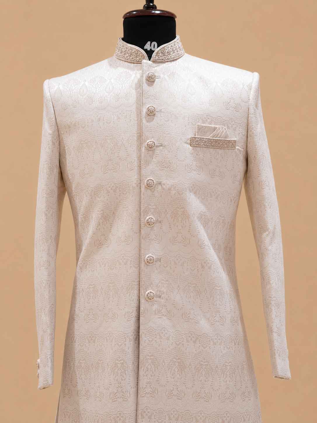 Men's Ivory Jacquard Sherwani Set for Wedding & Reception | Premium Designer Ethnic Wear