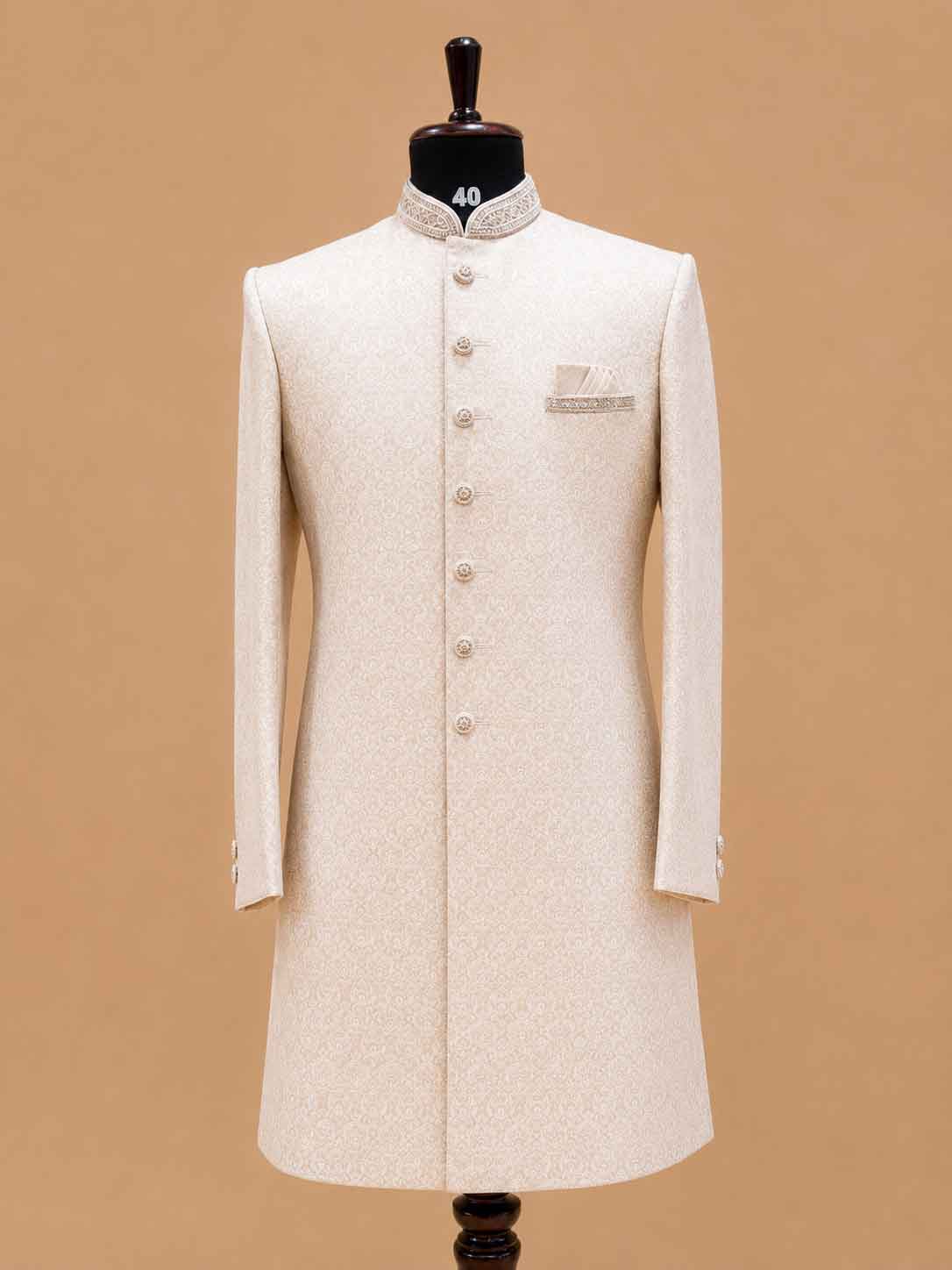 Men's Ivory Jacquard Sherwani Set for Wedding & Reception | Premium Designer Ethnic Wear