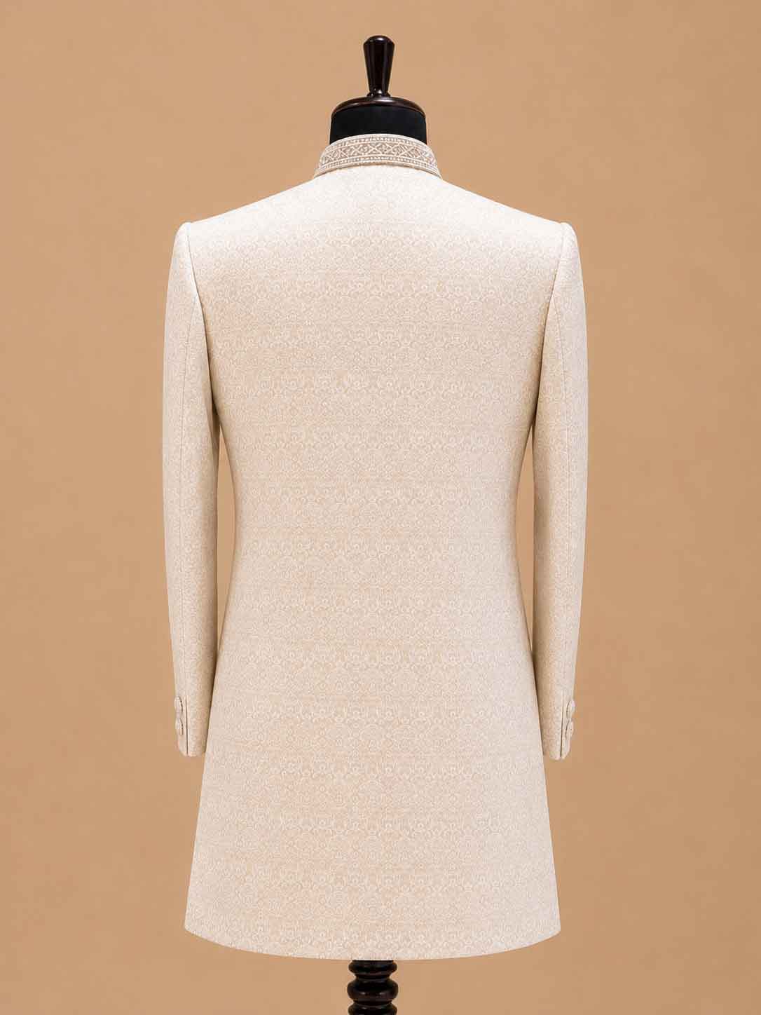 Men's Cream Jacquard Sherwani Set for Wedding & Reception | Designer Ethnic Wear