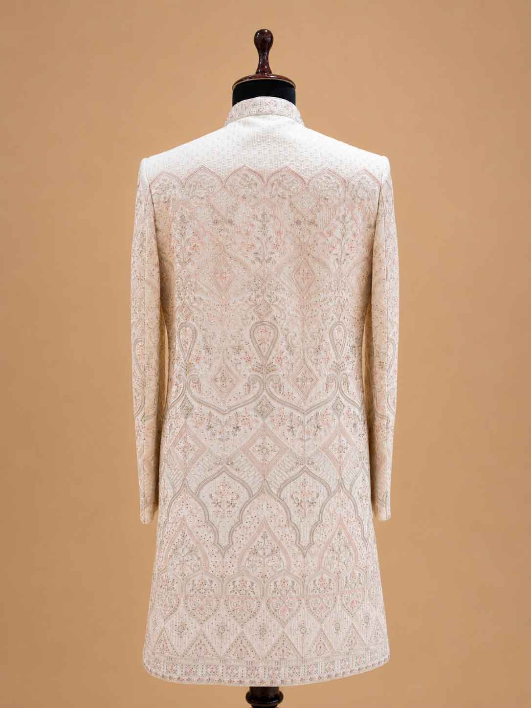 Men's Cream Embroidered Sherwani Set | Premium Designer Wedding & Groom Ethnic Wear