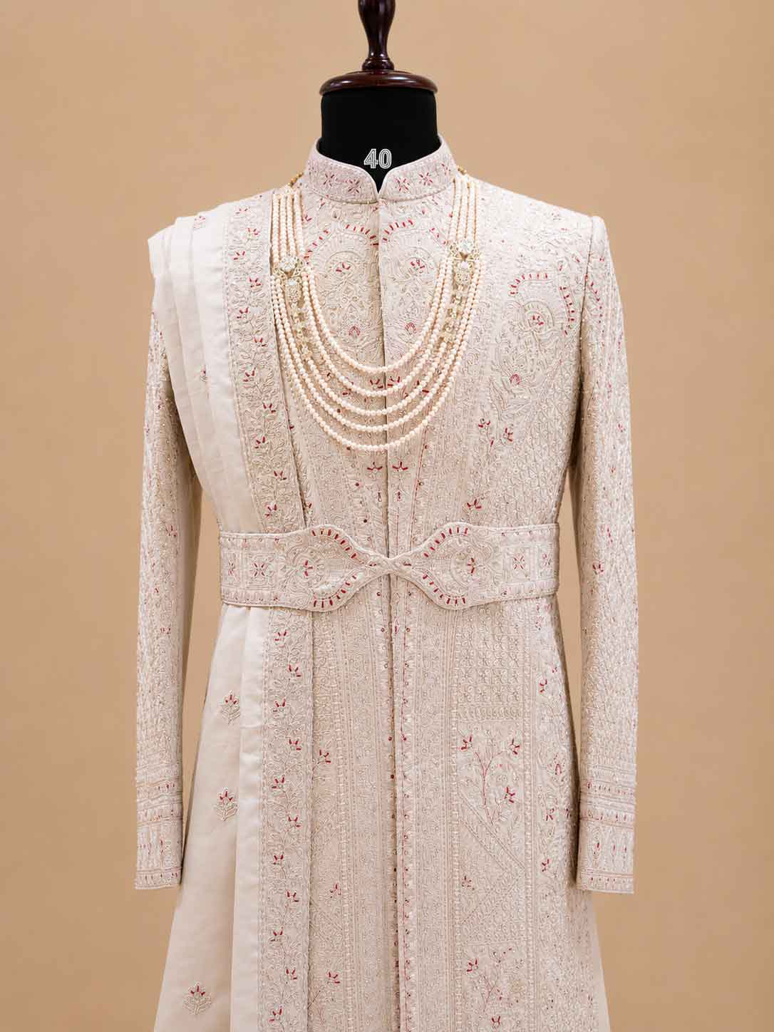 Men's Blush Pink Embroidered Sherwani Set with Stole | Premium Designer Groom Wedding Wear