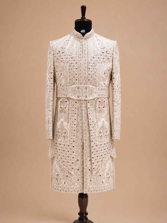 Men's gold embroidered groom sherwani set - view 2
