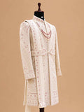 Men's Premium Cream Embroidered Sherwani Set with Stole | Luxury Designer Groom Wedding Wear