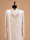 Men's Cream Embroidered Sherwani Set with Stole | Premium Designer Wedding & Groom Wear