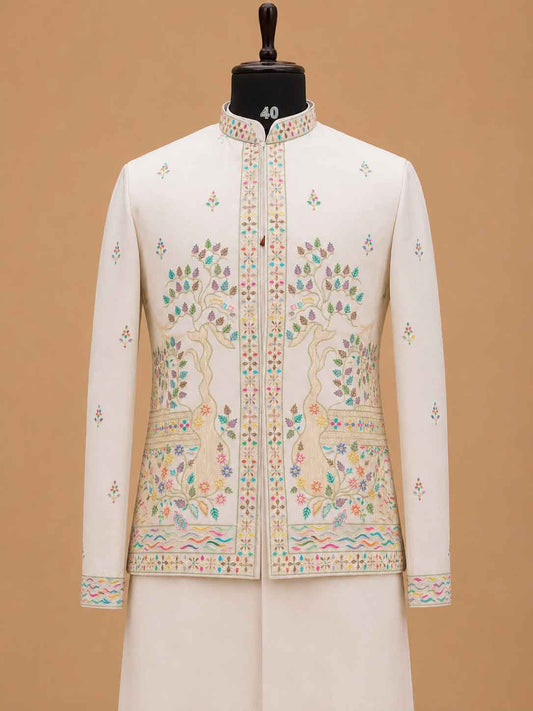 Men's pista kurta pajama with designer embroidered jacket - view 2