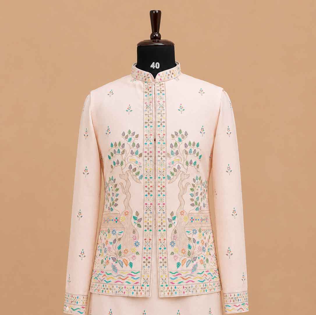 Men's Pink Kurta Pajama with Designer Embroidered Jacket | Premium Wedding & Festive Ethnic Wear
