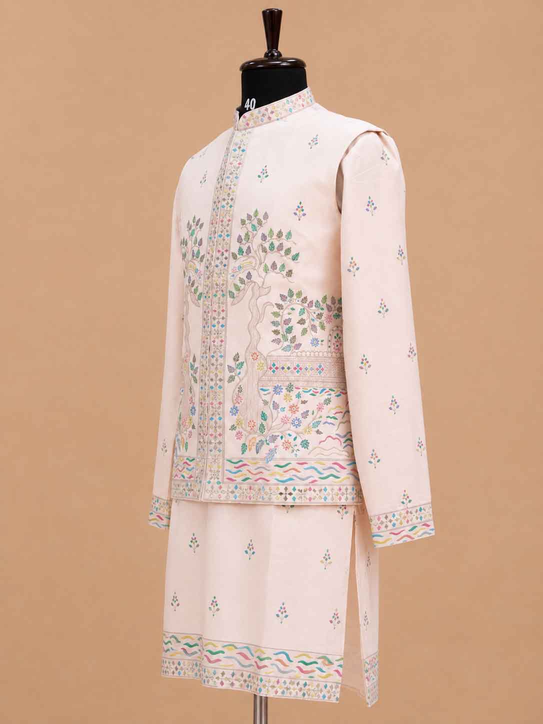 Men's Pink Kurta Pajama with Designer Embroidered Jacket | Premium Wedding & Festive Ethnic Wear