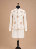 Men's Cream Kurta Pajama with Floral Embroidered Nehru Jacket | Premium Ethnic Wear for Weddings & Festive Occasions