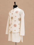 Men's Cream Kurta Pajama with Floral Embroidered Nehru Jacket | Premium Ethnic Wear for Weddings & Festive Occasions