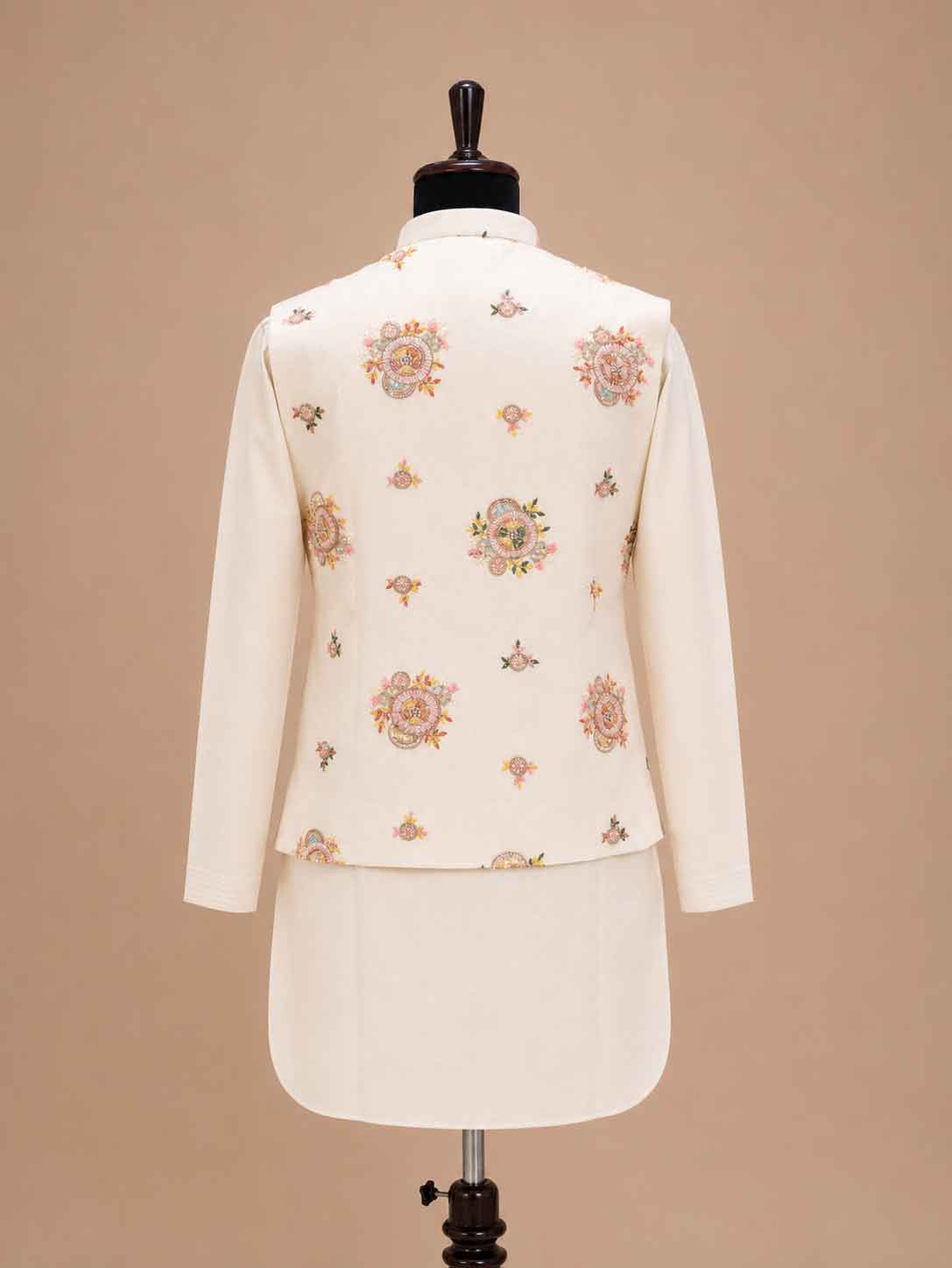 Men's Cream Kurta Pajama with Floral Embroidered Nehru Jacket | Premium Ethnic Wear for Weddings & Festive Occasions