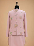 Men's Onion Pink Kurta Pajama with Floral Embroidered Nehru Jacket | Premium Ethnic Wear for Weddings & Festive Occasions