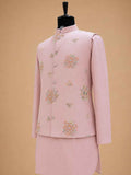 Men's Onion Pink Kurta Pajama with Floral Embroidered Nehru Jacket | Premium Ethnic Wear for Weddings & Festive Occasions