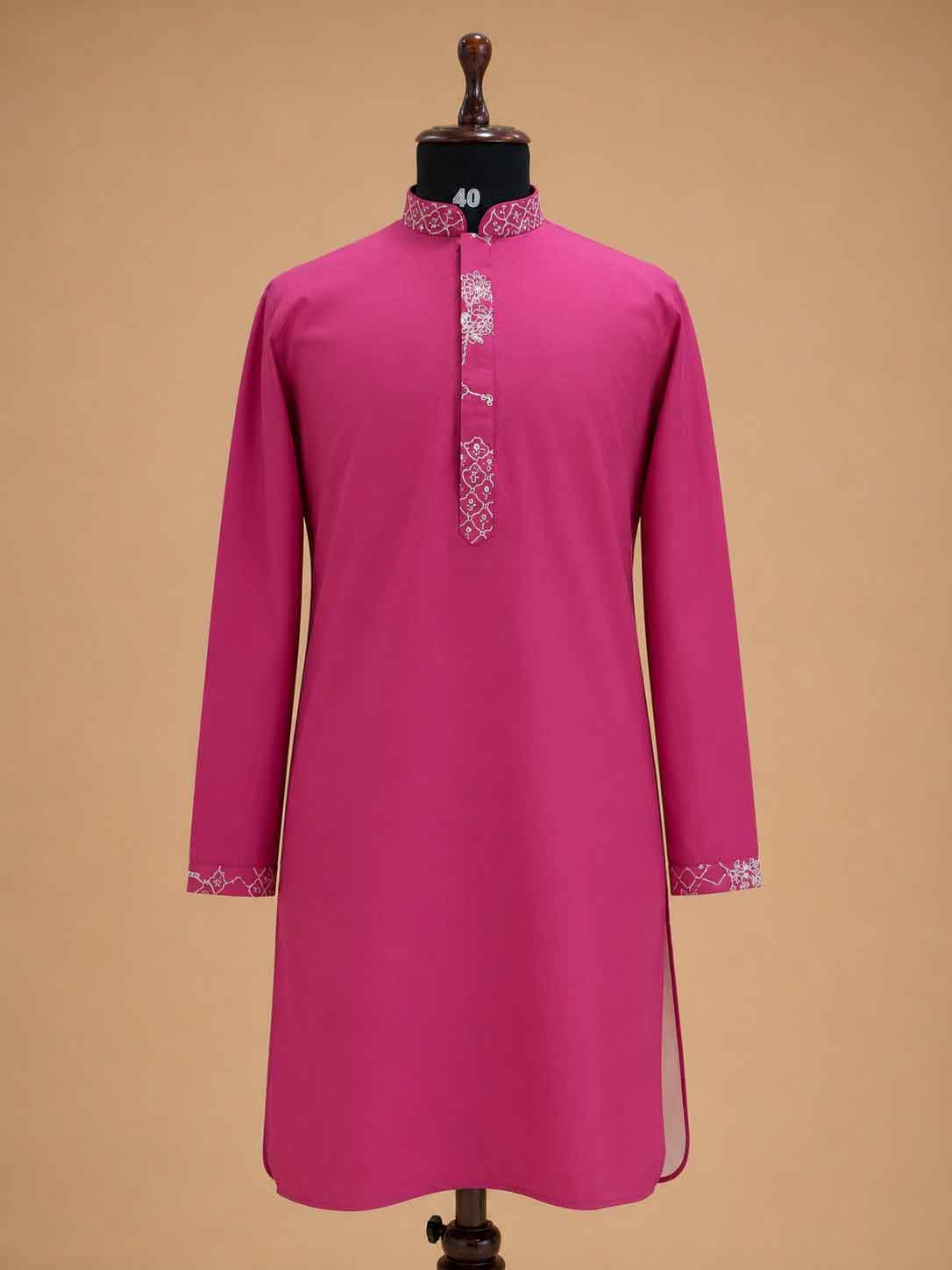 Men's Pink Kurta Pajama with Embroidered Nehru Jacket | Premium Designer Ethnic Wear for Weddings & Festive Occasions