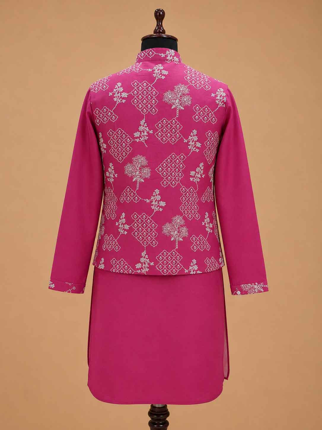 Men's Pink Kurta Pajama with Embroidered Nehru Jacket | Premium Designer Ethnic Wear for Weddings & Festive Occasions