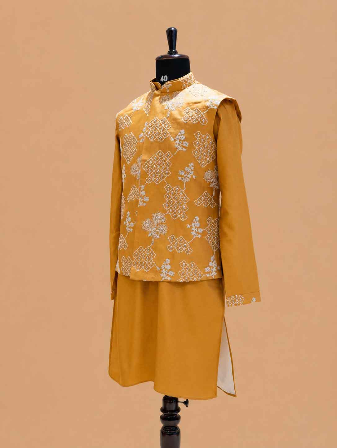 Men's Mustard Kurta Pajama with Embroidered Nehru Jacket | Premium Ethnic Wear for Weddings & Festive Occasions