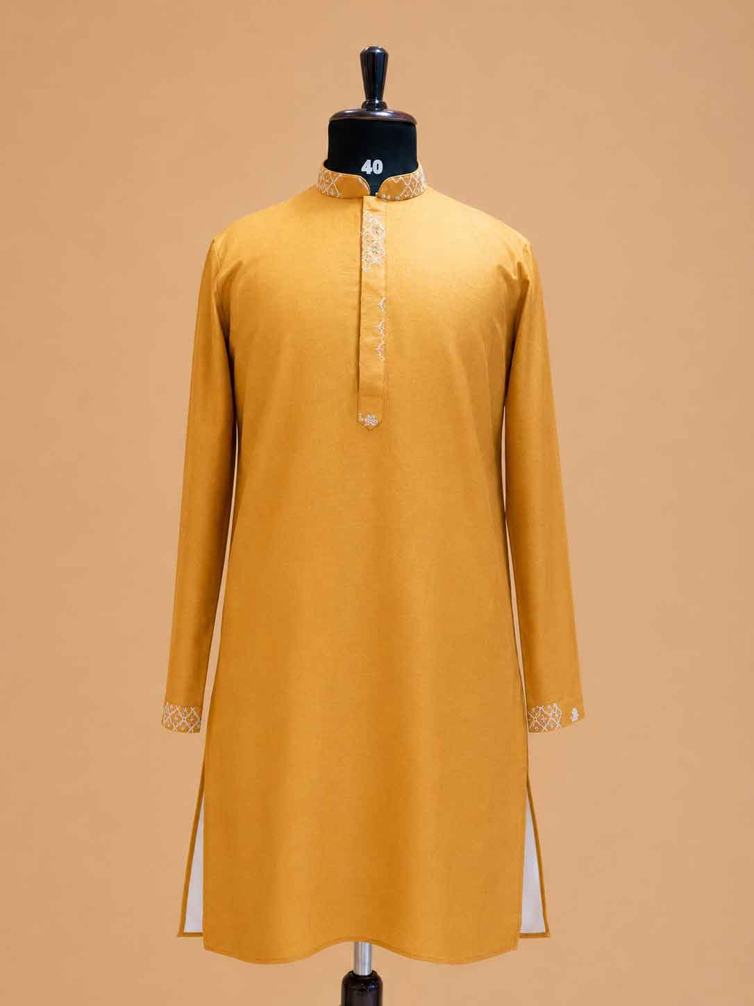 Men's Mustard Kurta Pajama with Embroidered Nehru Jacket | Premium Ethnic Wear for Weddings & Festive Occasions