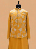 Men's Mustard Kurta Pajama with Embroidered Nehru Jacket | Premium Ethnic Wear for Weddings & Festive Occasions