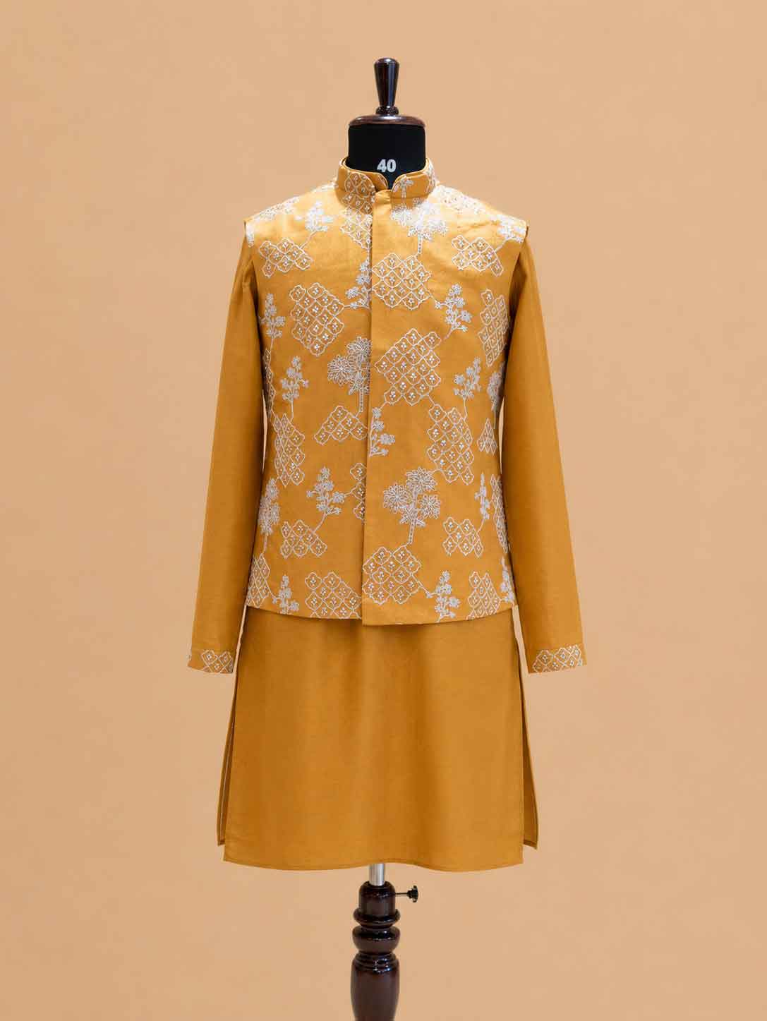 Men's Mustard Kurta Pajama with Embroidered Nehru Jacket | Premium Ethnic Wear for Weddings & Festive Occasions