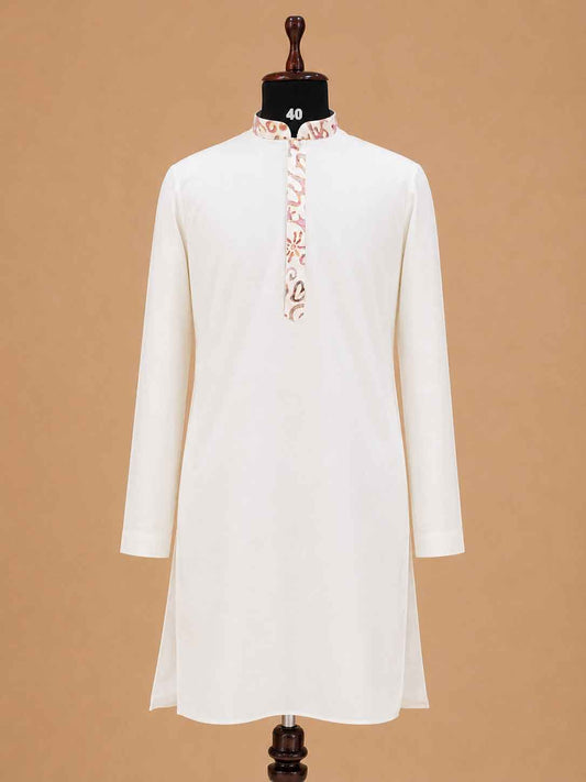 Men's white kurta pajama with multicolor printed Nehru jacket - view 2
