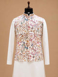 Men's White Kurta Pajama with Multicolor Printed Nehru Jacket | Designer Festive & Wedding Ethnic Wear