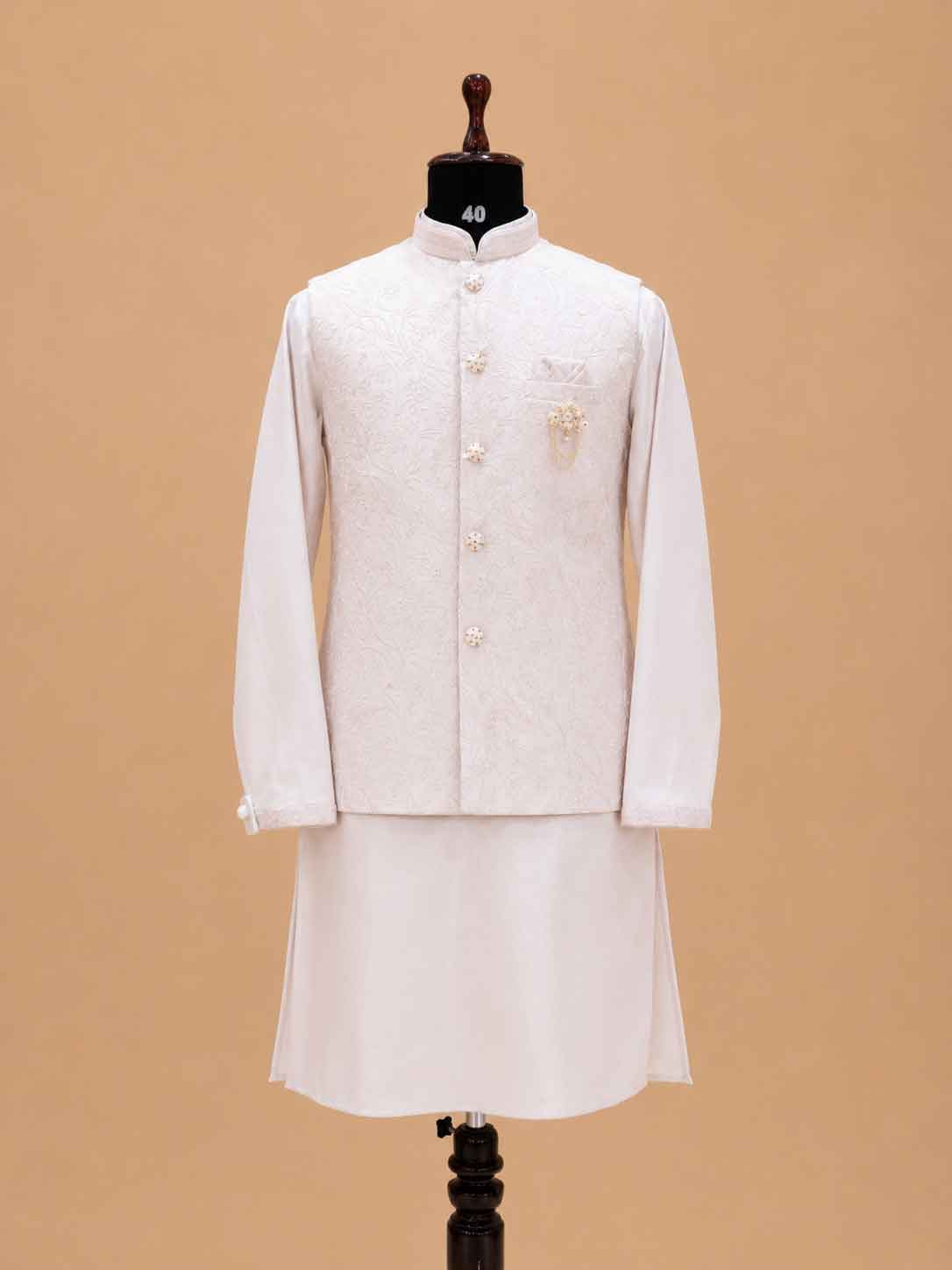 Men's Pink Kurta Pajama with Embroidered Nehru Jacket | Designer Festive & Wedding Ethnic Wear