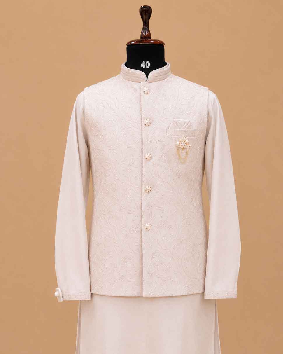 Men's Pink Kurta Pajama with Embroidered Nehru Jacket | Designer Festive & Wedding Ethnic Wear