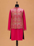 Pink | Kurta Pajama Set with Paisley Printed Nehru Jacket | 3