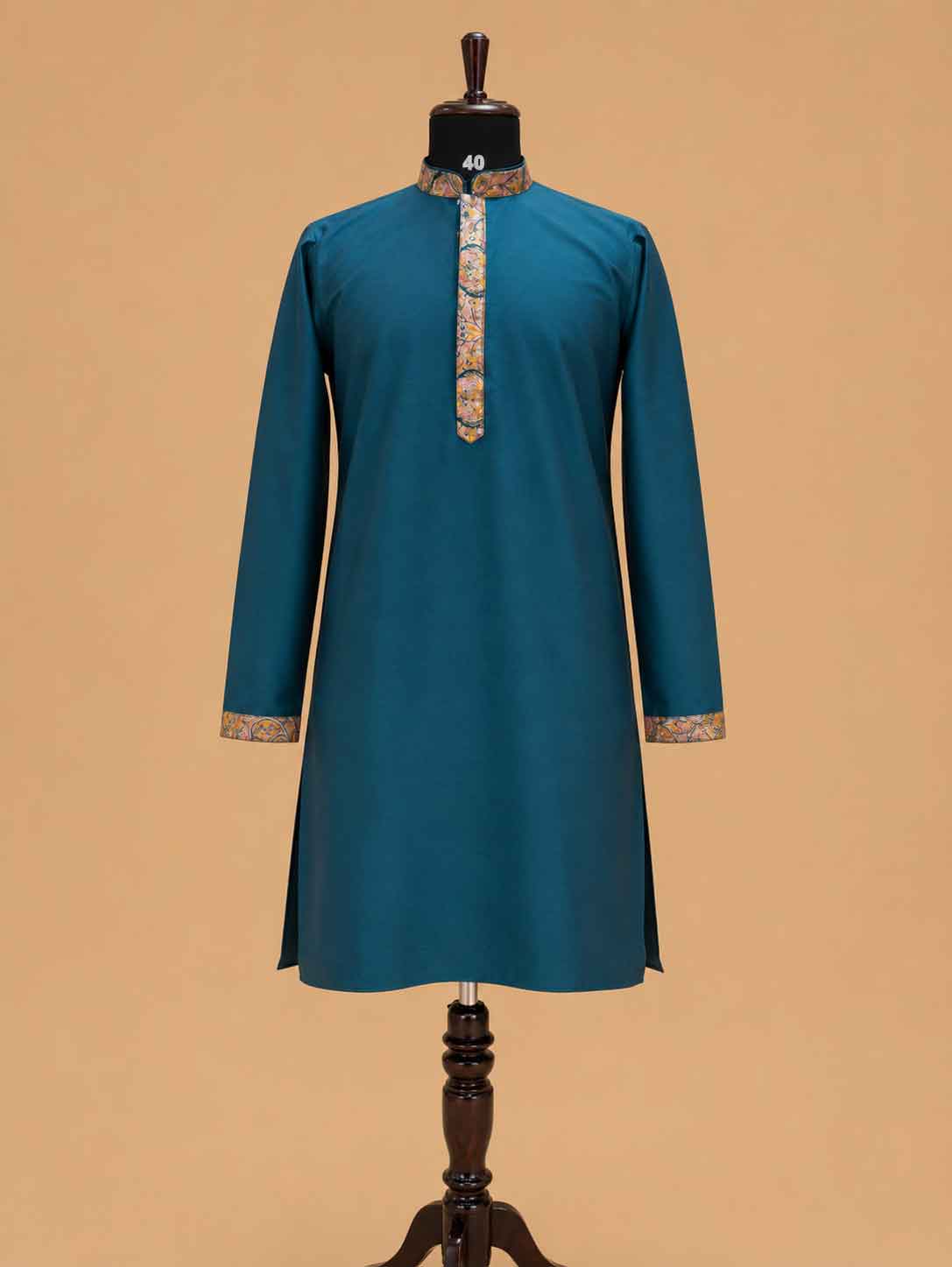 Men's Teal Kurta Pajama with Paisley Printed Nehru Jacket | Premium Ethnic Wear for Weddings & Festive Occasions