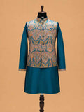 Men's Teal Kurta Pajama with Paisley Printed Nehru Jacket | Premium Ethnic Wear for Weddings & Festive Occasions