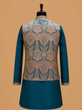 Men's Teal Kurta Pajama with Paisley Printed Nehru Jacket | Premium Ethnic Wear for Weddings & Festive Occasions
