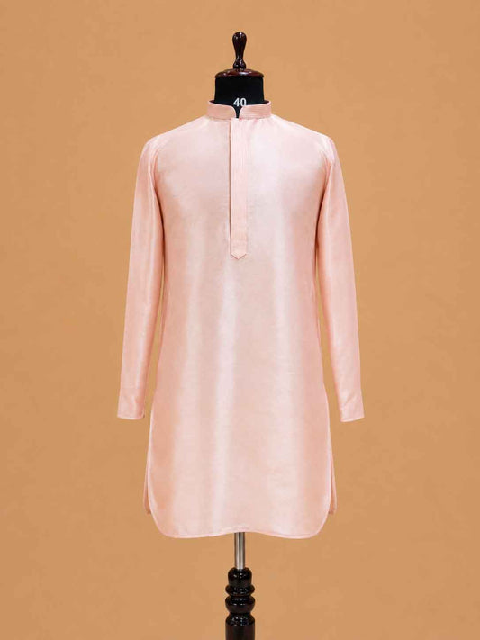 Men's peach kurta pajama with embroidered Nehru jacket - view 2