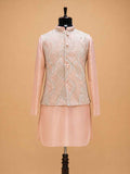 Men's Peach Kurta Pajama with Embroidered Nehru Jacket | Premium Wedding & Festive Ethnic Wear