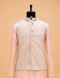 Men's Peach Kurta Pajama with Embroidered Nehru Jacket | Premium Wedding & Festive Ethnic Wear