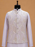 Men's Lavender Kurta Pajama with Embroidered Nehru Jacket | Premium Wedding & Festive Ethnic Wear
