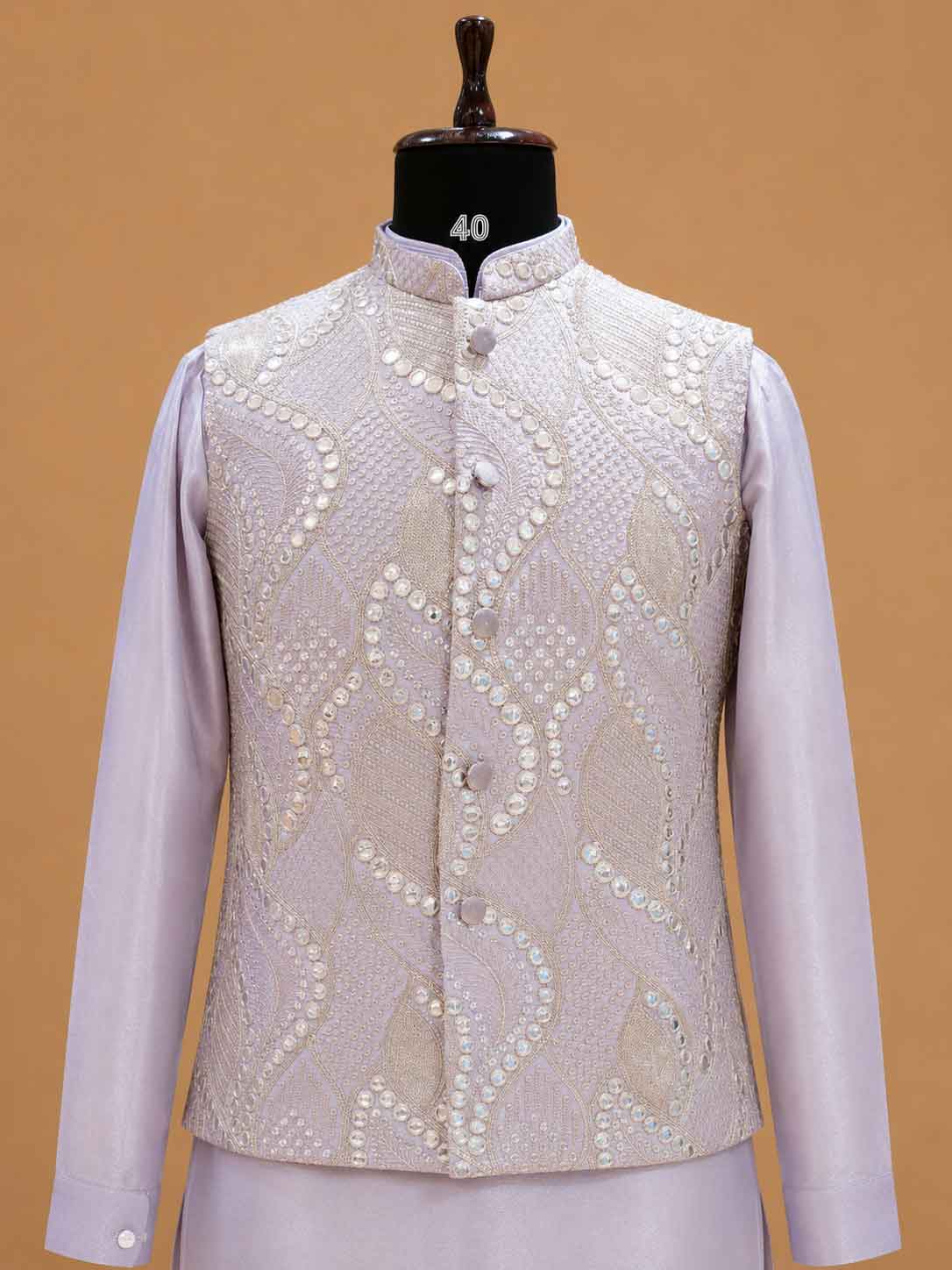 Men's Lavender Kurta Pajama with Embroidered Nehru Jacket | Premium Wedding & Festive Ethnic Wear