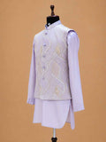 Men's Lavender Kurta Pajama with Embroidered Nehru Jacket | Premium Wedding & Festive Ethnic Wear
