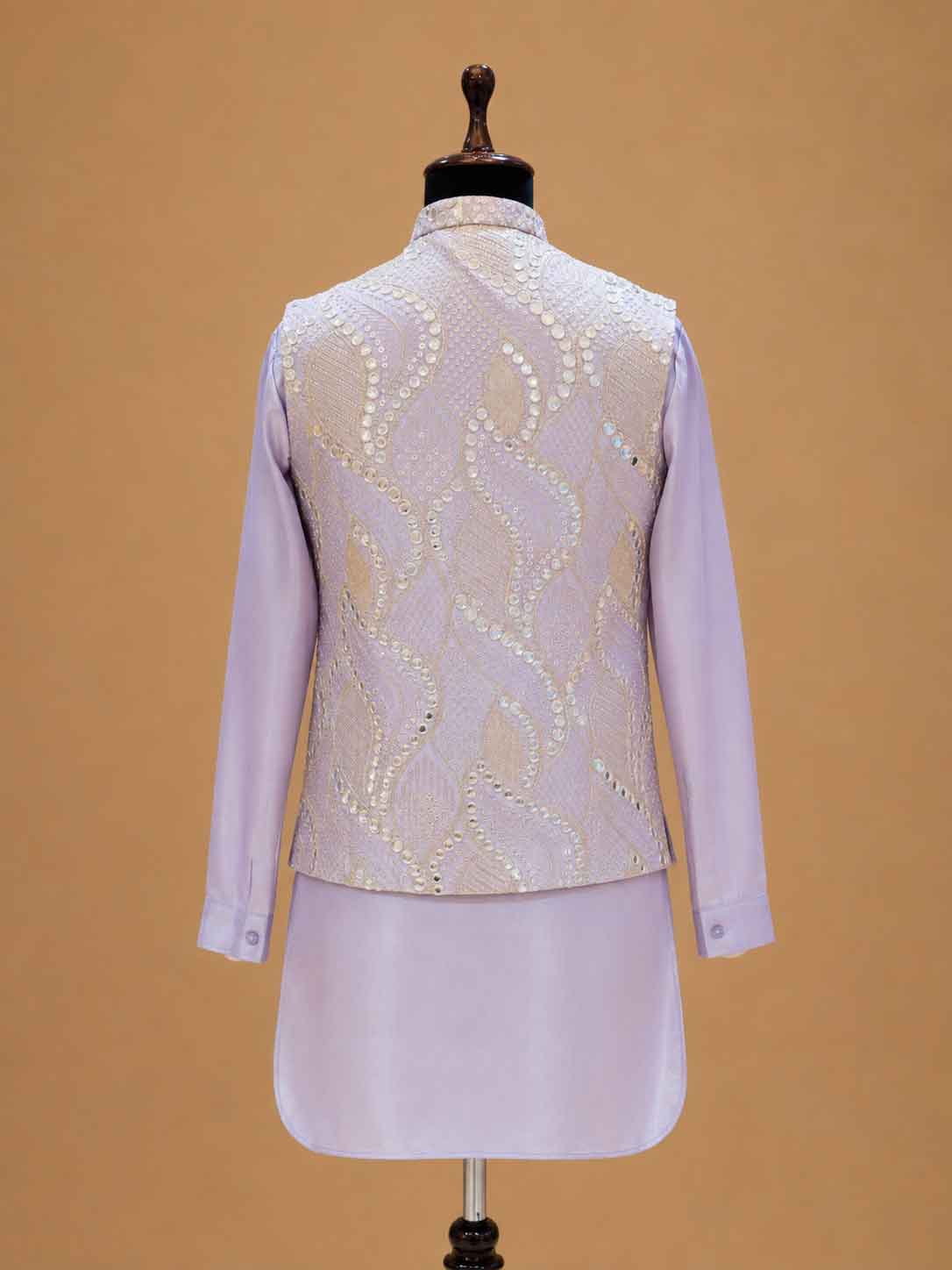 Men's Lavender Kurta Pajama with Embroidered Nehru Jacket | Premium Wedding & Festive Ethnic Wear