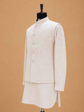 Men's Cream Kurta Pajama with Self-Textured Nehru Jacket | Premium Wedding & Festive Ethnic Wear