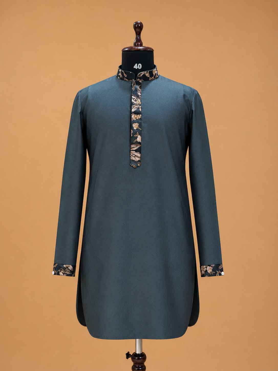 Men's Grey Kurta Pajama with Floral Printed Nehru Jacket | Premium Wedding & Festive Ethnic Wear