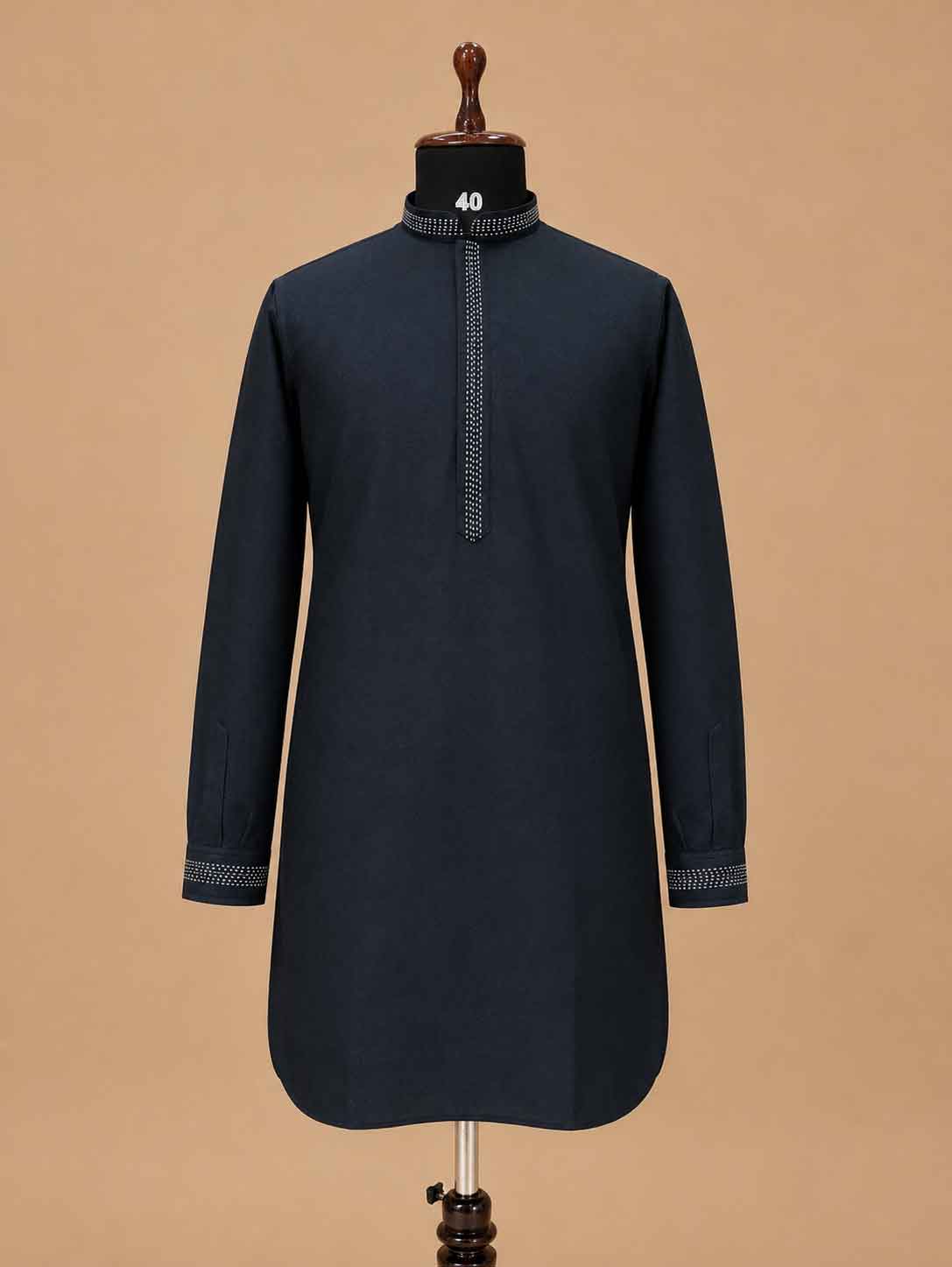 Men's Navy Blue Kurta Pajama with Designer Jacquard Nehru Jacket | Premium Wedding & Festive Ethnic Wear