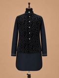 Men's Navy Blue Kurta Pajama with Designer Jacquard Nehru Jacket | Premium Wedding & Festive Ethnic Wear