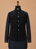 Men's Navy Blue Kurta Pajama with Designer Jacquard Nehru Jacket | Premium Wedding & Festive Ethnic Wear
