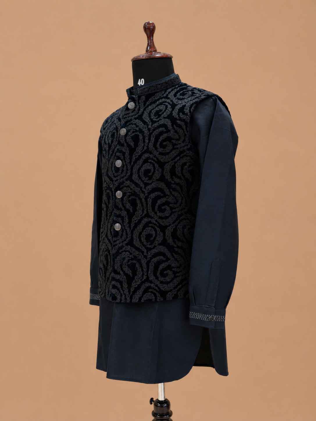 Men's Navy Blue Kurta Pajama with Designer Jacquard Nehru Jacket | Premium Wedding & Festive Ethnic Wear