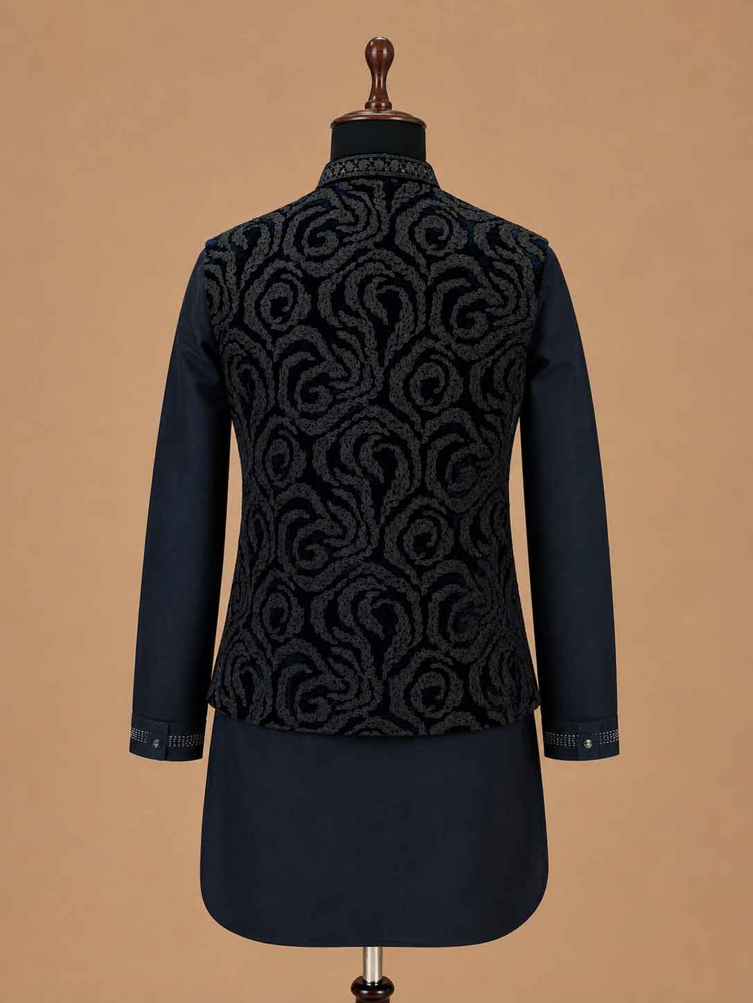 Men's Navy Blue Kurta Pajama with Designer Jacquard Nehru Jacket | Premium Wedding & Festive Ethnic Wear