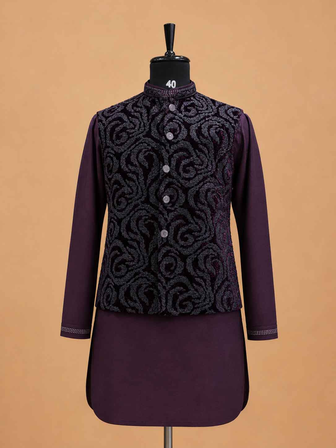 Men's Wine Kurta Pajama with Designer Jacquard Nehru Jacket | Premium Wedding & Festive Ethnic Wear