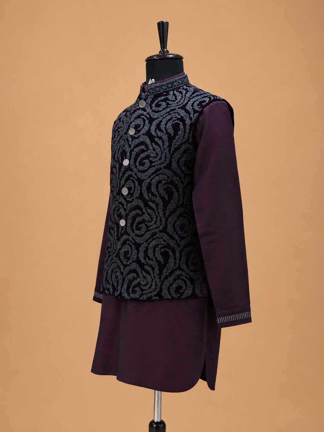 Men's Wine Kurta Pajama with Designer Jacquard Nehru Jacket | Premium Wedding & Festive Ethnic Wear
