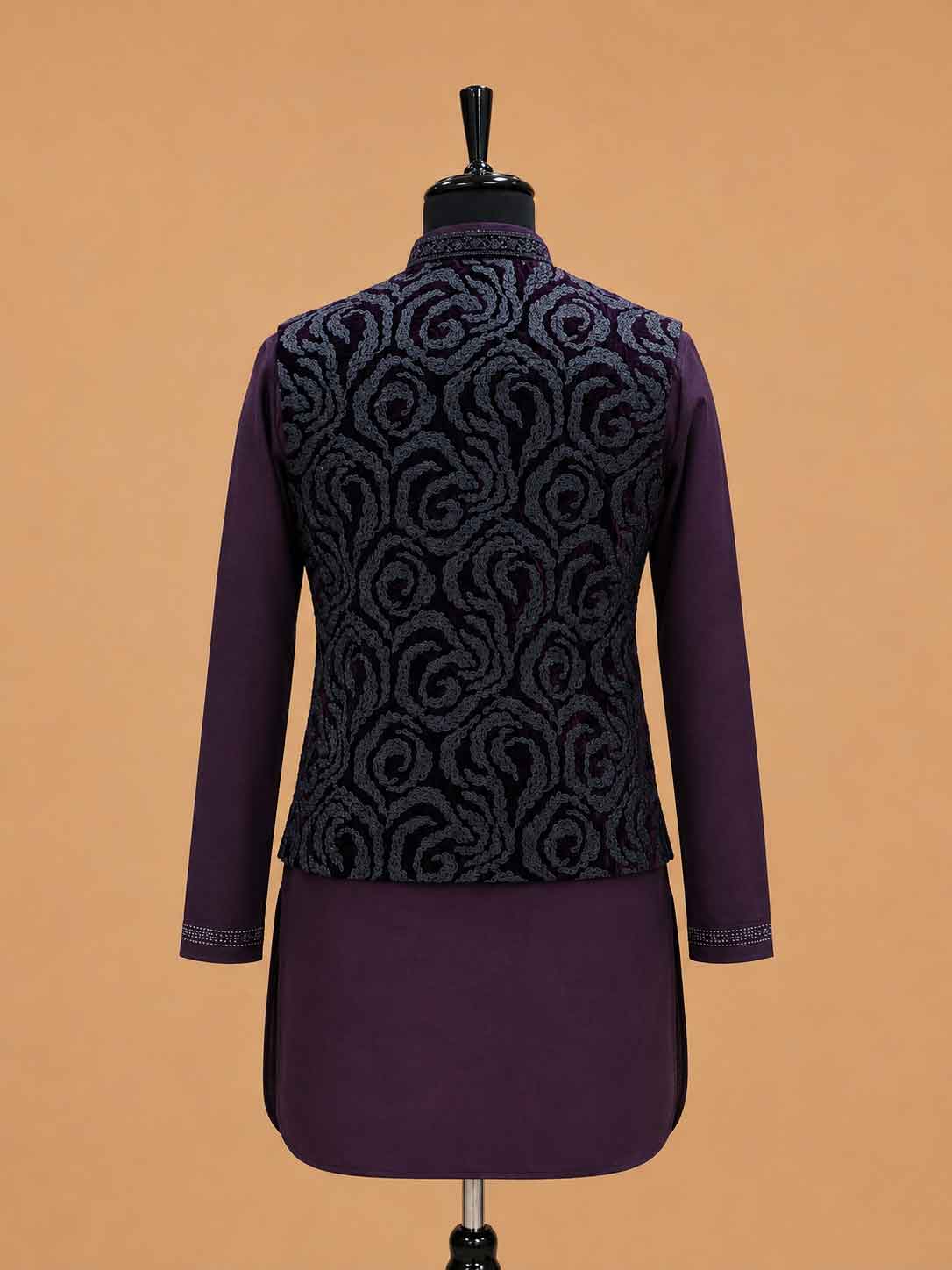 Men's Wine Kurta Pajama with Designer Jacquard Nehru Jacket | Premium Wedding & Festive Ethnic Wear