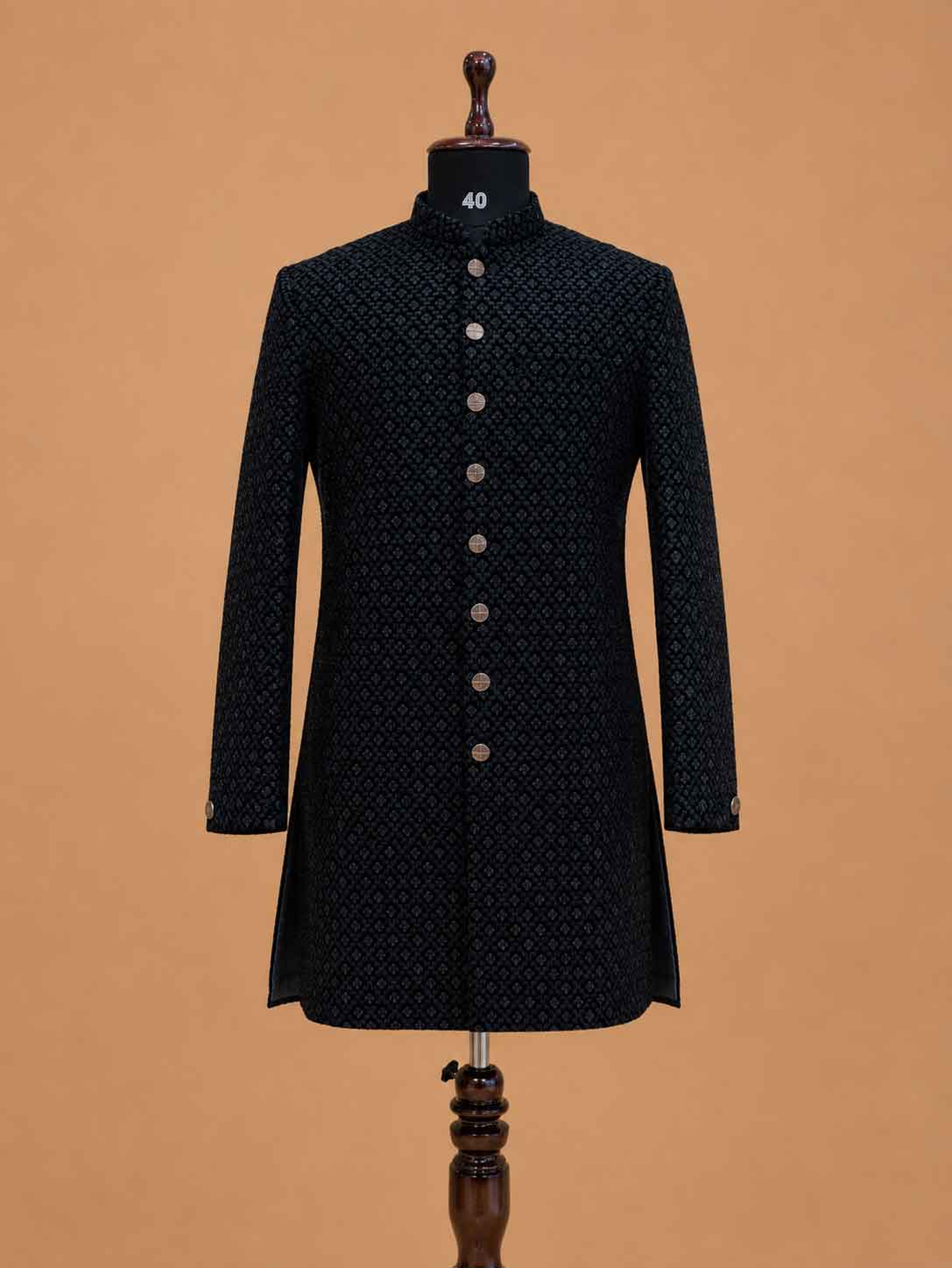 Men's Black Designer Sherwani | Premium Jacquard Wedding Sherwani for Groom & Festive Occasions